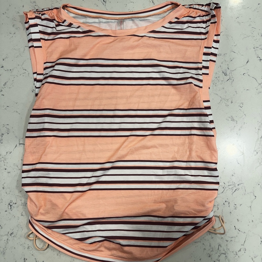 Free People Peach and White Striped Tank Top